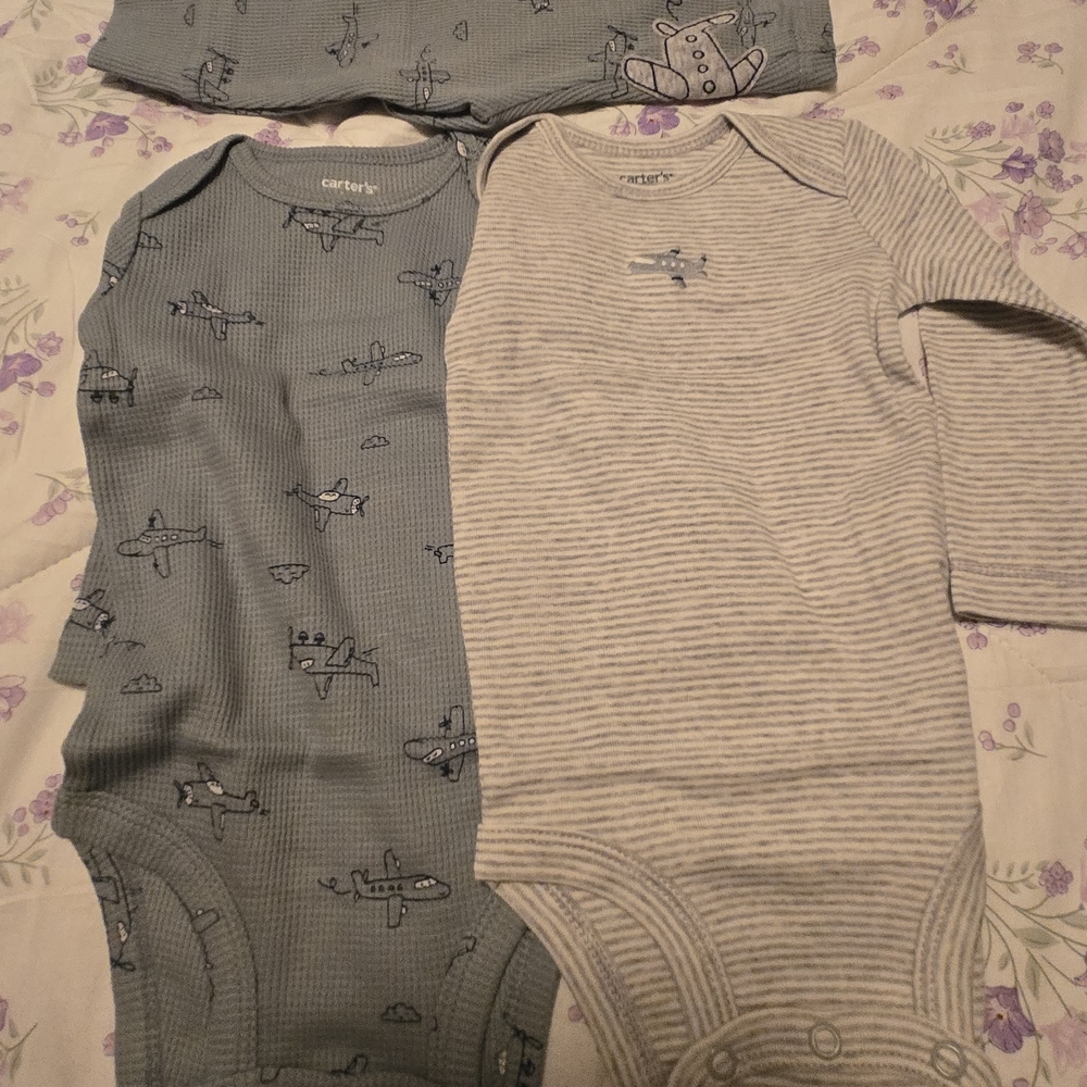 Carter's Blue and Gray Airplane Bodysuit Set